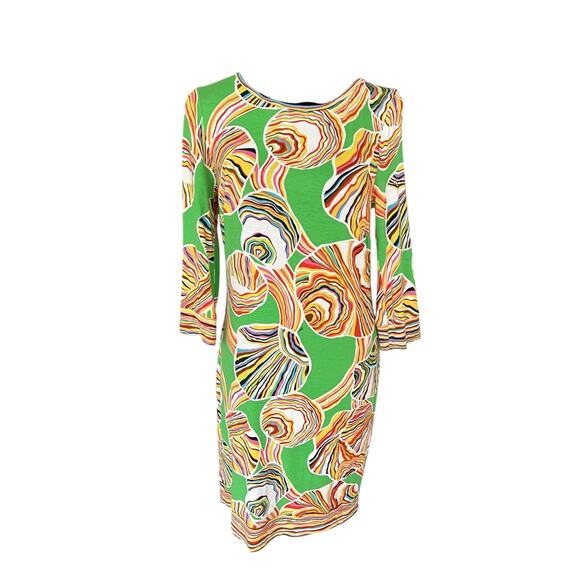 Trina Turk Dress Camellia Cover Up Resort Beach Size 2 Green 35” Psychedelic 3/4 - Picture 1 of 16